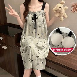 Women's Sleepwear 2024 Summer Sexy Lingerie Spaghetti Strap Nightgowns For Women Print Long Dress Nightdress Night Home Nighty