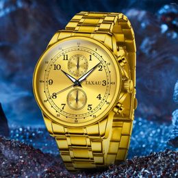 Wristwatches TAXAU Gold Luxury Watch For Men Stainless Steel Classic Business Fashion Men's Wrist Watches Waterproof Luminous Male