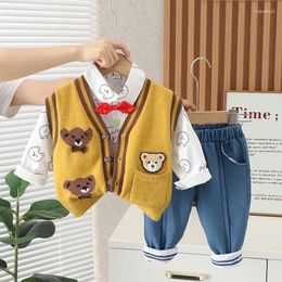 Clothing Sets First Birthday Kids Brand Fall Baby Boy Clothes 1 To 2 Years Cartoon Cardigan Vest White Shirts Pants Boys Outfit Set