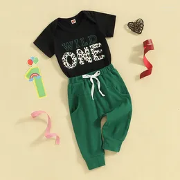 Clothing Sets Infant Baby Boy First 1st Birthday Outfit Shirts Short Sleeve Romper Pants Set Wild One Outfits
