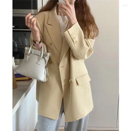 Women's Suits Yellow Suit Jacket For Women 2024 Petite Retro High-End Casual Spring-Autumn Outerwear High Quality Female Top