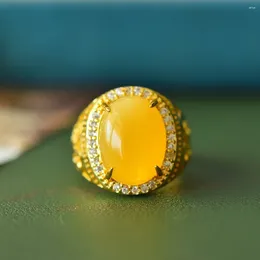 Cluster Rings Men Amber Ring Adjustable Women Healing Gemstone Fine Jewellery Genuine Natural Baltic Ambers Oval Big Girlfriend Mom Gifts