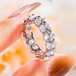 Cluster Rings Luxury Oval Tennis High Carbon Diamond Ring For Women Solid S925 Sterling Silver Wedding Engagement Party Fine Jewelry Gift