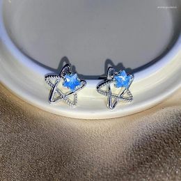 Stud Earrings Exquisite Blue Star Zircon For Women Personalised Sweet Hollow Pentagram Fashion Unique Jewellery Daily Accessories