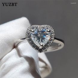 Cluster Rings YUZBT Women 925 Silver 2 Forever Love Gemstone Ring Excellent Cut Diamond Test Past D Colour Moissanite Heart Wedding