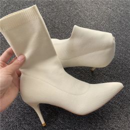 Boots 2023 Women Stretch Boots 7cm 9cm High Heels Fetish Lady Quality Ankle Boots Stripper White Low Heels Warm Autumn Winter Shoes