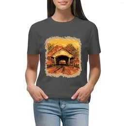 Women's Polos Sunset Covered Bridge T-shirt Summer Clothes Vintage Tee Shirt