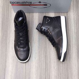 Pradoity Sneakers Casual-stylish Downtown Triangle Men Shoes White Black Leather High Top Sport District -embossed Casual Walking Eu38-46