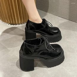 Dress Shoes Women Platform Loafers Black Super High Chunky Heels Party Club Ladies British Slip-on Square Toe Thick Bottom Pumps