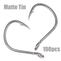 100pcs Antirust Matte Tin Thick Steel Wire Barbed Hook Strong Saltwater Assist Jigging Lure 1# 10 20 30 40 50 240312