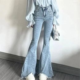 Women's Jeans Flared Woman Vintage High Waist Women Slim Stretch Denim Tight Pant Korean Street Style Casual Trousers Plus Length 2024