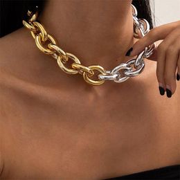 Pendant Necklaces Punk Hip-Hop Thick Chain Collarbone Necklace Creative Mixed Color Metal Buckle Single Layer For Women