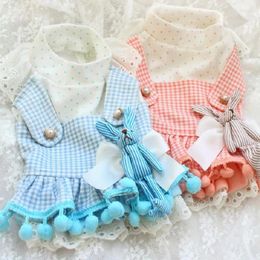 Dog Apparel Handmade Adorable Clothes Cat Pet Supplies Cotton Dress Good Knitted Soft Breathable Plaid Accessories One Piece