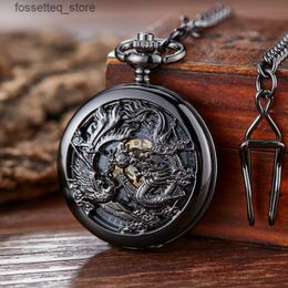 Pocket Watches Vintage Mechanical Pocket Dragon Playing Ball Steam Punk Skull Hand Style Flip Clock Fob Chain Double Hunter Gift L240322