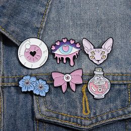 Pink Punk Eyes Series Enamel Pins Creative Magic Potion Love Eye Brooches Jacket Lapel Badges Halloween Jewellery Gift Accessories