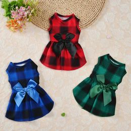 Dog Apparel Cute Red Blue Plaid Puppy's Princess Dress Big Bowknot Skirts For Small Dogs Pet Skirt Wedding Dresses Supplies