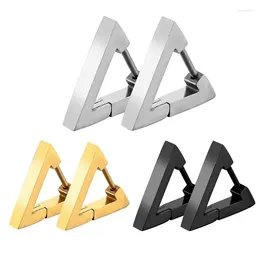 Hoop Earrings Geometric Triangles Stainless Steel Unisex Punk For Women Men Piercing Push-Back Ear Plug Jewelry