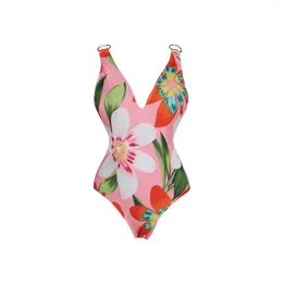 Women's Swimwear Women Frech Chic Swimsuit One Piece Floral Print Bow Tie Bikini Backless Bathing Suit Beach Outfits Bodysuit Biquini