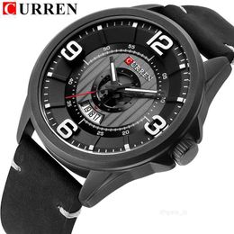CURREN Fashion Classic Black Business Men Watches Date Quartz Wrist Watch Leather Strap Clock erkek kol saati