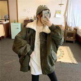 Women's Jackets 2024 Parker Cotton Clothes Fashion Winter Work Military Green Lamb Plush Coat Motorcycle Suit Pilot Jacket