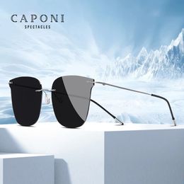 CAPONI Rimless Mens Sunglasses Nylon Polarized Outdoor Driving Sun Glasses UV400 Ultra Light Alloy Original Shades CP7488 240314