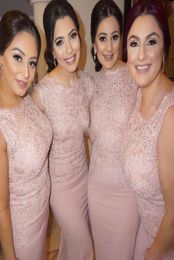 Blush Pink Plus Size Bridesmaid Dresses Vintage Mermaid Lace Covered Button Sleeveless Satin 2017 Wedding Guest Formal Wear Evenin2186209