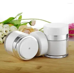 Storage Bottles Acrylic Cosmetic Jars Airless Plastic Hand Face Cream Jar Round Bottle With Shiny Silver Collar 15g 30g 50g SN366