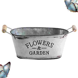 Vases Flower Pot Vintage Bucket European Style Succulent Holder Iron Plant Pots Outdoorative Silverware