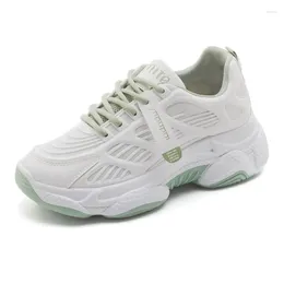 Casual Shoes Spring Sneakers Women Thick Bottom Daddy Round Toe Breathing Leisure Female Green Grey Vulcanize 35-40