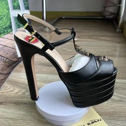 Dress Shoes Sexy Rivet16cm High Heel SandalsPlatform Party Wedding Ball T-stageWomen Quality Large 43summer Female