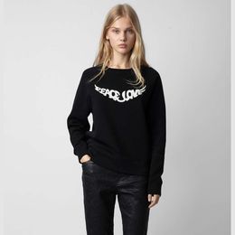 Women zadig voltaire Hoodies Sweatshirts winter new French niche ZV wing print classic raglan sleeves black round neck cotton womens sweater