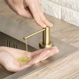 Liquid Soap Dispenser Gold Solid 304 Stainless Steel Push Type Bathroom Kitchen Sink 500ml