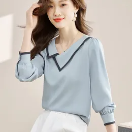 Women's Blouses Spring Autumn Women Casual Blouse Irregular Cute Lapel Collar Chiffon Shirt Long Sleeve Loose Temperament Korean