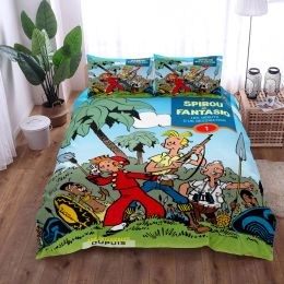 Set Spirou Et Fantasio Kids Duvet Cover Set King Queen Double Full Twin Single Size Bed Linen Set Sheer Curtains