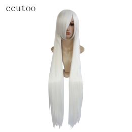 Wigs ccutoo 100cm White Long Straight Cosplay Wig Full Bangs Synthetic Hair For Halloween Costume Party Wig Women Heat Resistance