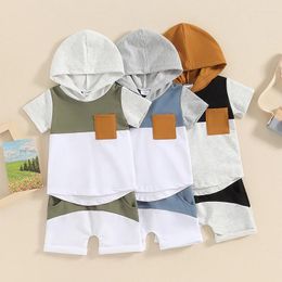 Clothing Sets Toddler Clothes Baby Boys Summer Shorts Short Sleeve Hooded Tops Drawstring Contrast Colour Set Tracksuit Outfit