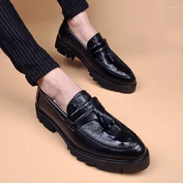 Casual Shoes Men Fashion Party Nightclub Dress Original Leather Tassels Slip-on Driving Shoe Crocodile Pattern Platform Loafers Sneaker