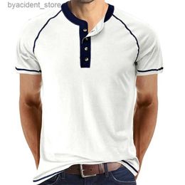 Men's Polos Men Casual Polo Shirt Splicing Color Collarless Shorts Sleeve Buttons Design Top Harajuku Streetwear Men Spring Summer Fashion L240320