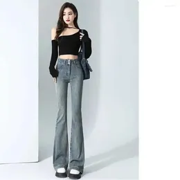 Women's Jeans South Korean Chic Spring For Women High Waist Slimming Two Buttons Double Pocket Design Sense Slightly Flared Trousers