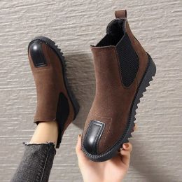 Boots 2021 Autumn Winter New Women Chelsea Booties Flat Female Short Tube Platform Retro Plus Velvet Cotton Shoes Woman Ankle Boots