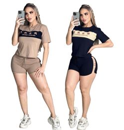 Women's Tracksuits Summer New Women Fashion Plaid Round Neck Short Sleeve Jogger Shorts suits Designer Brand girls Two Piece Set