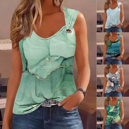 Women's Tanks Print Round Neck Loose Sleeveless Vest Fashion Casual Top Polyester Women Half Tops For Fit