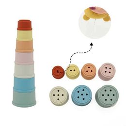 Nesting Stacking Sorting toys Baby silicone stacked cup color intelligent gift folding tower toy Montessori educational for baby shower water set 24323