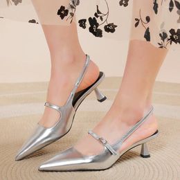 Sandals Women Pointed Toe Dress Party Shoes Fashion Summer Slingback Slippers 2024 Mid Heels Pumps Mujer Zapatillas Slides