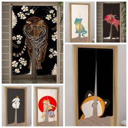 Curtains Japanese Door Animals Koi Cranes Printed Partition Kitchen Doorway Decorative Drapes Cafe Restaurant Decor Noren HalfCurtain