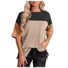 Women's T Shirts Oversized Short Sleeve Women 2024 Summer Fashion Casual Loose T-Shirts Colour Block Pleated Woman Tee