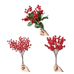 Decorative Flowers Artificial Blossom Red Berry Stems Christmas Berries Flower DIY Atmosphere Fake Branch 2024 Year Home Decor