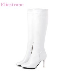 Boots Brand New Winter Comfortable Black White Women Knee High Nude Boots High Heels Lady Dress Shoes SH285 Plus Big Size 10 43 45