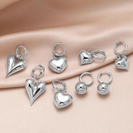 Hoop Earrings Silver Colour Bubble Heart For Women Rhodium Plated Dangle Simple Romantic Jewellery Gifts Ersy67