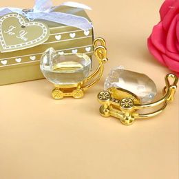 Party Favour Gold Crystal Baby Carriage With Gift Box Packing Adorable Desktop Ornament Perfect For Shower Christening Birthday 1-PCS